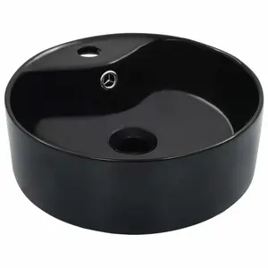 Belfry Bathroom Pursley 360mm W Ceramic Circular Sink with Overflow Black