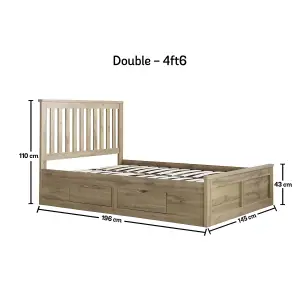 Madison Oak Finish 4 Drawer Wooden Double Bed Frame Only