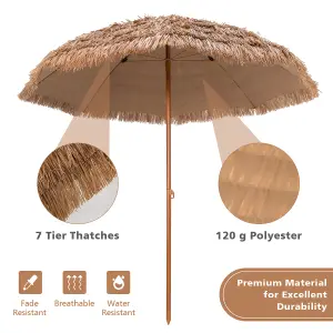 Costway 205cm Thatched Tiki Patio Umbrella Hawaiian Hula Beach Umbrella W/ 8 Ribs