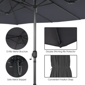 Costway 4.5m Double-Sided Parasol W/ Base and Crank Outdoor Twin Large Patio Umbrella