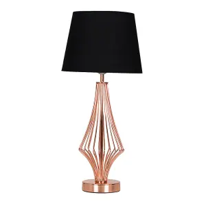 ValueLights Jaspa Modern Polished Copper Metal Wire Geometric Diamond Design Table Lamp with Black Tapered Shade