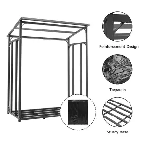 Firewood Rack Holder Metal Log Storage Store with PE Cover 6 x 2 ft