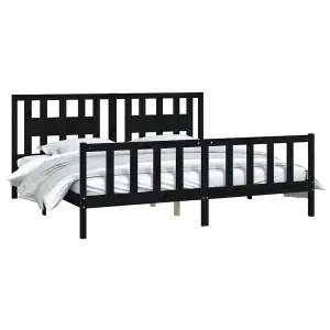 Berkfield Bed Frame with Headboard Black Solid Wood Pine 200x200 cm