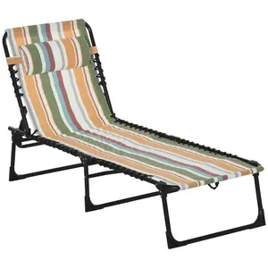 Outsunny Folding Sun Lounger Beach Chaise Chair Garden Reclining Cot Camping Hiking Recliner with 4 Position, Multicolored