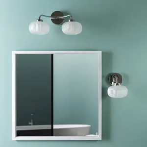 ValueLights Amaia Chrome 2 Way Wall Light Frosted Ribbed Glass Shades IP44 - Set of 2