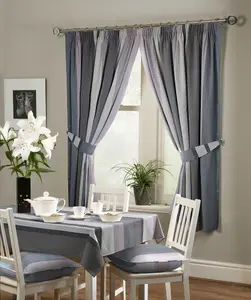 Home Curtains Seville Printed Stripe Lined 46w x 45d" (117x114cm) Grey Pencil Pleat Curtains (PAIR) With Tiebacks Included