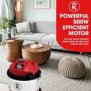 Wet And Dry Vacuum Cleaner 12L RocwooD Stainless Steel 500W 230V Blowing