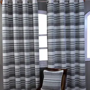 Homescapes Cotton Morocco Striped Monochrome Curtain Pair, 66 x 72" Drop