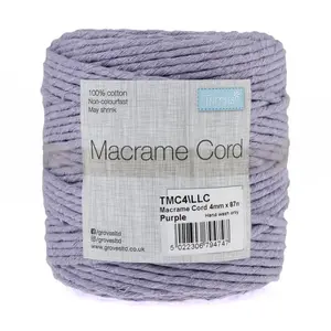 Trim: Macramé Cord: Cotton: 87m x 4mm: 0.5kg: Lilac