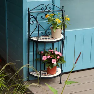 Home Source Sunflower Mosaic 2 Tier Garden Planter Metal Stand Black