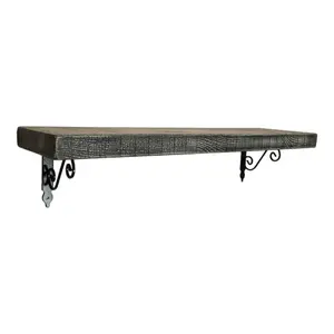 Solid Wood Handmade Rustical Shelf Monochrome 145mm 6 inch with Black Metal Bracket WOZ Length of 230cm