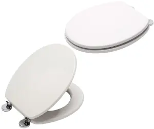 18 INCH MDF Universal Oval Toilet Seat, Stainless Steel Hinges, Eco-Friendly, Adjustable Seat (White)