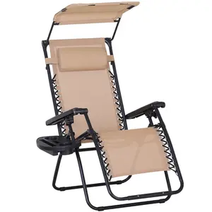 Outsunny Zero Gravity Chair Adjustable Patio Lounge Reclining Seat Beige