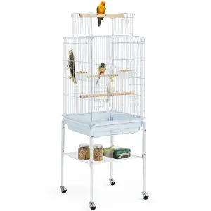 Yaheetech White Play Top Metal Bird Cage w/ Detachable Rolling Stand