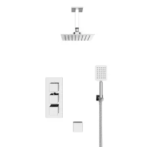 Nes Home Olive Square 3 Way Concealed Thermostatic Shower Mixer Valve, Ceiling Shower Head, Handset,Bath Filler Set Chrome