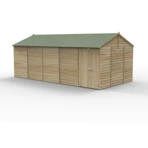 Forest Garden Beckwood Shiplap 20x10 ft Reverse apex Natural timber Wooden Pressure treated 2 door Shed with floor (Base included) - Assembly service included