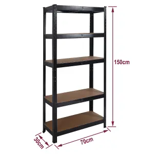 House of Home Garage Shelving Unit Heavy Duty 5 Shelf Steel & MDF Black Heavy Duty  (H) 1500mm x (W) 700mm