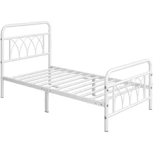 Yaheetech White 3ft Single Metal Bed Frame with Petal Accented Headboard and Footboard