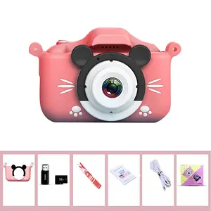 Pink with 32G Memory Card 5s Mini Cartoon Fun HD Digital Mickey Camera