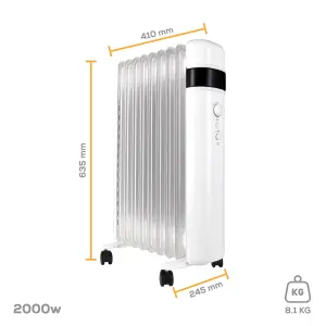 TCP Smart WiFi White Portable Free-Standing 9 Fin Oil Radiator 2000W with Temperature Control, Ideal for Home and Office Comfort