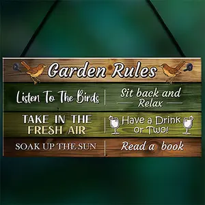 Red Ocean Garden Rules Novelty Sign Hanging Wall Fence Garden Signs and Plaques Garden Shed Sign Outdoor Decoration For Outside