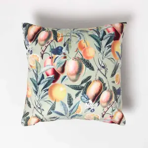 Homescapes Mango Tree Green Filled Velvet Cushion 46 x 46 cm