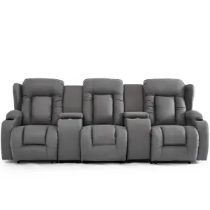 Caesar 3 Seater Grey Technology Fabric Modern Manual Recliner Sofa W Drinks Console