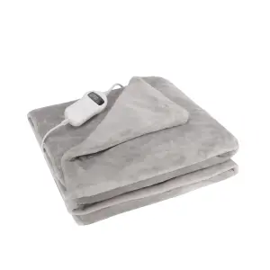 Silver Cosy Electric Heated Blanket Throw Fleece With Adjustable Control