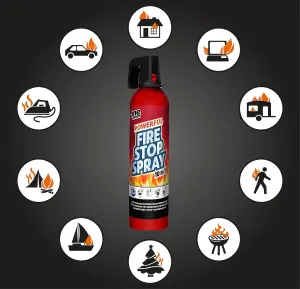 One Chem - 3 x 750g Fire Stop Spray - For Home, Kitchen, Car, Caravan, Camping - 10 in 1 fire extinguisher - Non-toxic