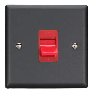 Varilight 1-Gang 45A Cooker Switch Red Insert Matt Black