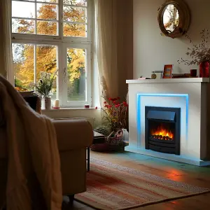 Bempton Electric Fireplace Suite - White top, White hearth, Black fire.