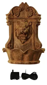 Primrose 40cm Dark Brown Small Lion Head Feature Wall Mounted Water Fountain