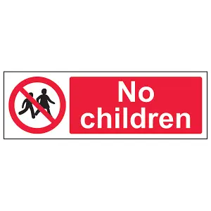 No Children Prohibition Access Sign - Adhesive Vinyl - 600x200mm (x3)