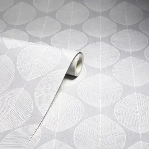 Arthouse Scandi Leaf Grey Wallpaper