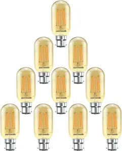 paul russells LED Filament T45 Bulb, 4W 380 Lumens, 35w Equivalent, 2200K Amber, Pack of 10