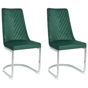 Set of 2 Dining Chairs ALTOONA Velvet Emerald Green