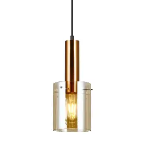 Luminosa Modern Hanging Pendant Brass 1 Light  with Amber Shade, E27