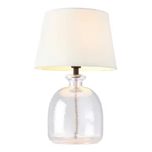 Luminosa Lyra & Cici 1 Light Table Lamp Clear Textured Glass, Ivory Linen Mix Fabric