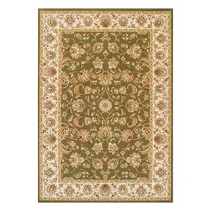 Persian Easy to Clean Bordered Floral Green Traditional Rug for Dining Room-200cm X 285cm