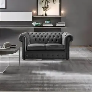 Chesterfield 2 Seater Fabric Malta Slate 05 Sofa