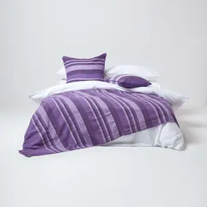 Homescapes Cotton Morocco Striped Mauve Throw, 225 x 255 cm