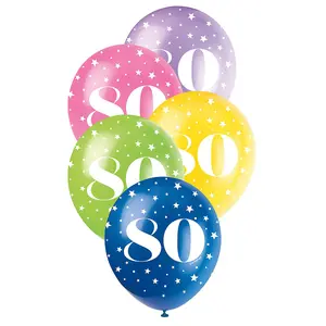 Unique Party Latex 80th Balloon (Pack of 5) Multicoloured (One Size)