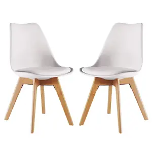 Lorenzo Padded Dining Chairs, Tulip Chair for Lounge Office Dining Room Kitchen, Set of 2, White