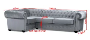 Chesterfield Style Mariot Corner Sofa Grey French Velvet (Left Hand Corner)