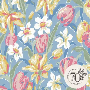 Laura Ashley Tulips Blue Floral Smooth Wallpaper