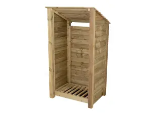 Wooden log store (roof sloping back) W-99cm, H-180cm, D-88cm - natural (light green) finish