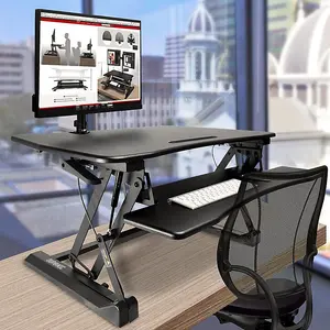 Duronic DM05D3 Sit-Stand Desk Workstation, Desk Convertor, Manually Height Adjustable 15-50cm,  73x59cm Platform - black