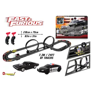 Fast & Furious Stunt Raceway Electric Racetrack Slot Car Set, Track 7.3M / 24FT Racetrack With 360 Loops & Lap Counter