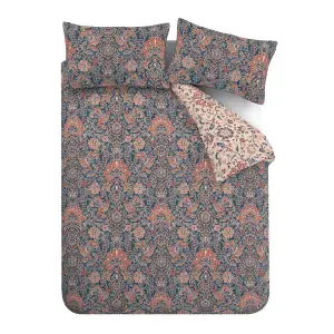 Pineapple Elephant Keera Floral Reversible Duvet Cover Set with Pillowcase Navy Blue