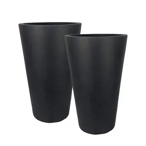 Set of 2 IDEALIST™ 51cm Tall Planter, Dark Grey Reinforced Stone Round Garden Planters, Outdoor Plant Pots H51 D32 cm, 41L